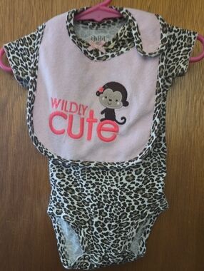 Carter's Leopard Print Baby Bib and Onesie Set - Brown & White with leggings.